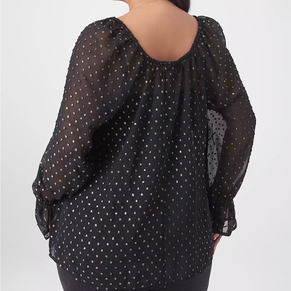 Lane Bryant Black Sheer Polka Dot Blouse - Picture 2 of 9